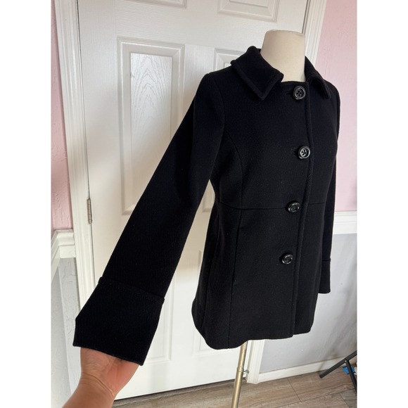 J.Crew Black Wool Blend Button Front A-Line Coat Women's Size 8 - Picture 3 of 12